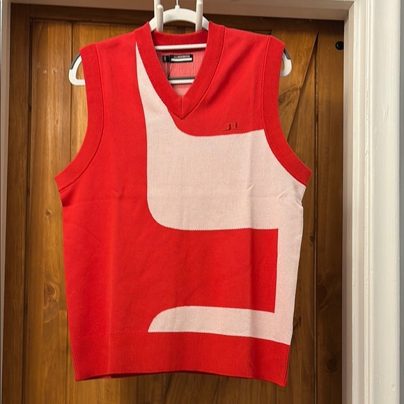 J.Lindeberg Men’s Davis Knitted Vest Size Small White/Red - Picture 1 of 5